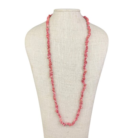 Pink Chip Stone Ladies Necklace Long Layering Design Adjustable Handmade - Picture 2 of 4